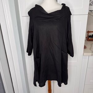 Match Point Cowl Neck 100% Linen Tunic Women’s Size Large Black 3/4 Sleeve